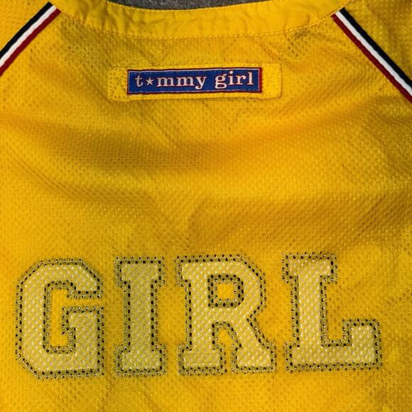 VTG 1999 TOMMY GIRL Hilfiger Jeans Yellow Hip Hop Cropped Mesh Pullover M Y2K - Picture 10 of 11